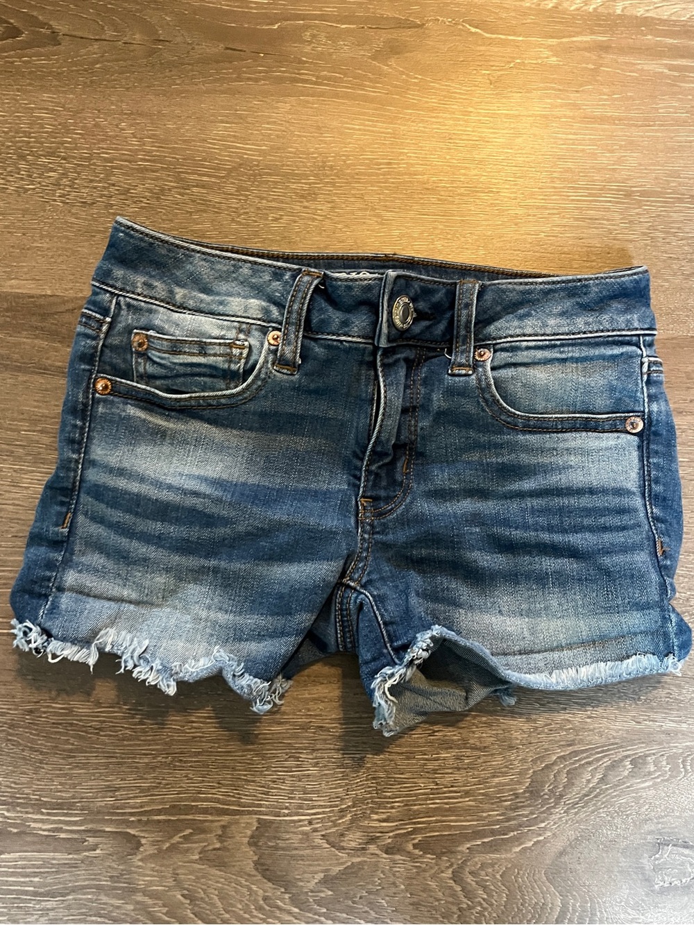 American Eagle Outfitters Distressed Blue Denim Cutoff Shorts size 0